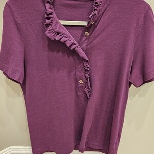 Women's Ruffle Polo Top - Purple Tory Burch